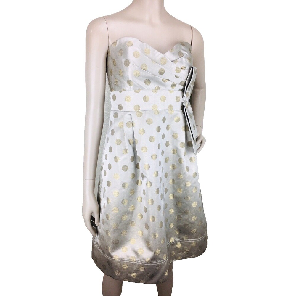 Vintage Y2K Eliza J Polka Dot Metallic Gold Strapless Bow Party Dress Size 4 NEW